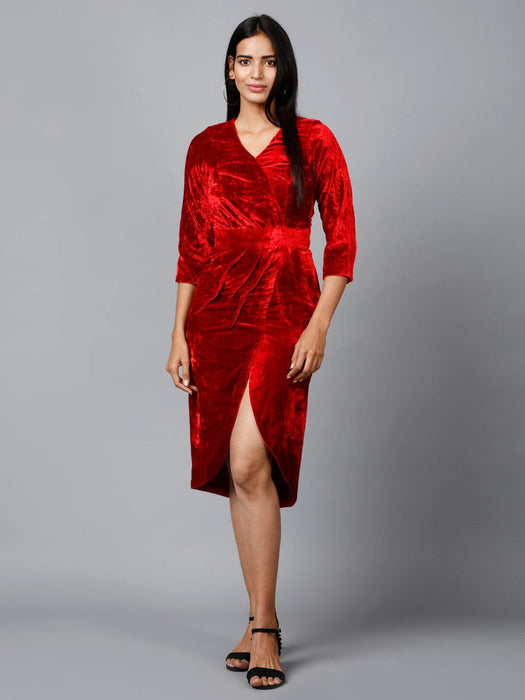Red Velvet Drape Party Dress Clothing Ruchi Fashion S 