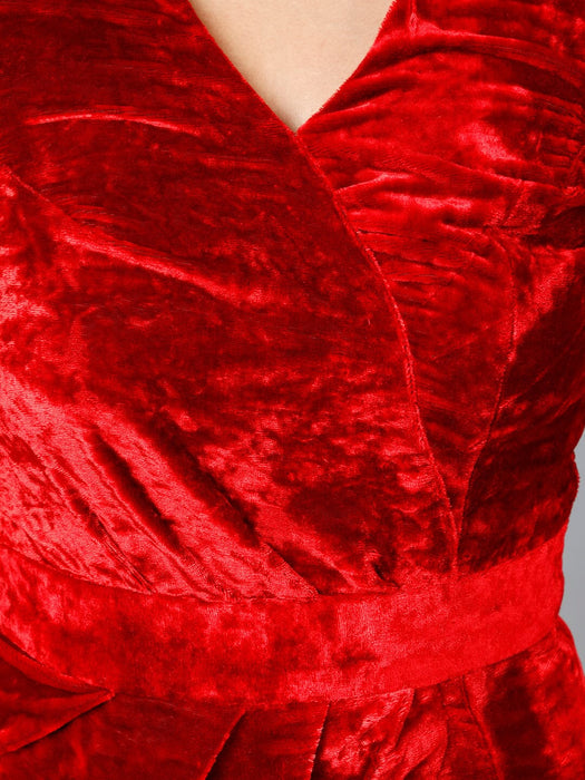 Red Velvet Drape Party Dress Clothing Ruchi Fashion XXL 