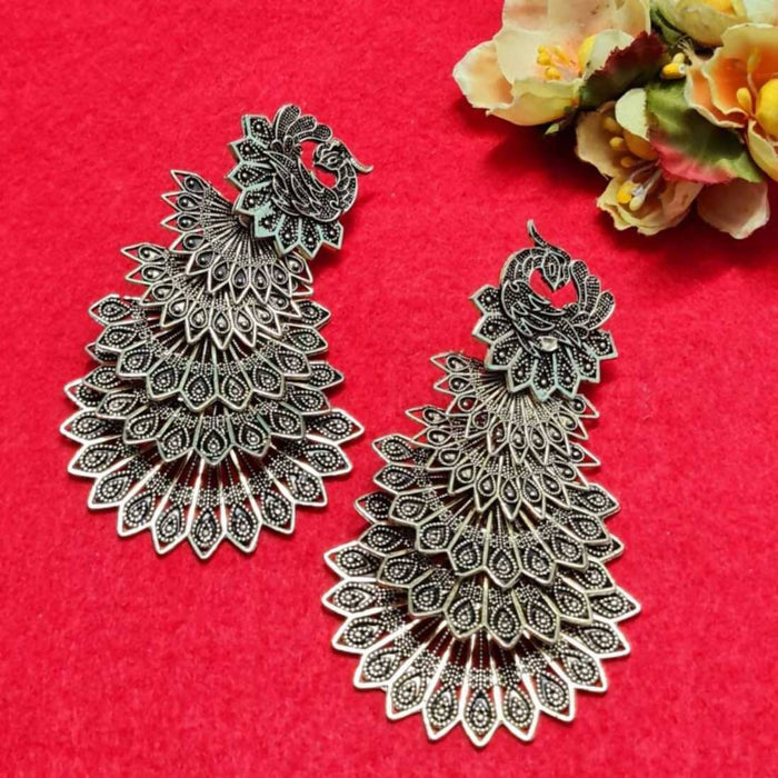 BANDISH Oxidised Silver Antique Peacock Drop Earrings Earrings BANDISH COLLECTIONS 