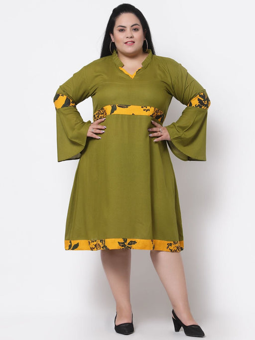 FAZZN Plus Size Green Colour Full Sleeves Dress Dresses Haul Chic 