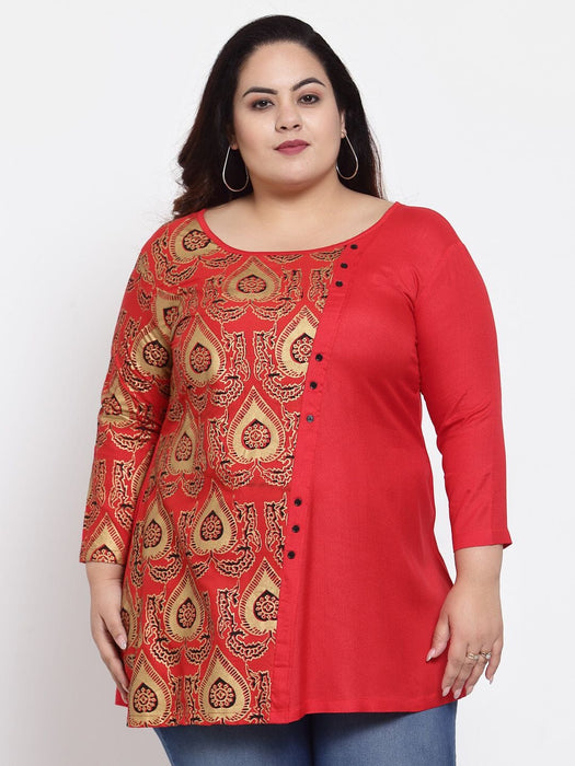 FAZZN Plus Size Rayon Red Colour Screen Printed Tops Dresses Fazzn 