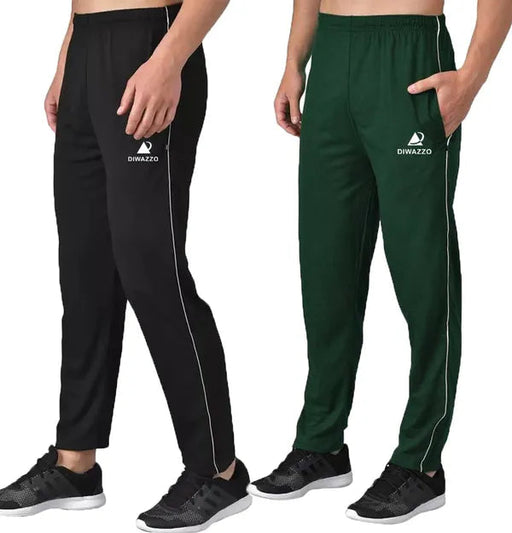 Diwazzo Solid Men Dark Green, Black Track Pants(pack of 2) Apparel & Accessories Diwazzo 