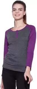 Ap'pulse Solid Women Henley Purple, Grey T-Shirt t-shirt sandeep anand 