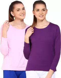 Ap'pulse Solid Women Round Neck Purple, Pink T-Shirt (Pack of 2) T SHIRT sandeep anand 