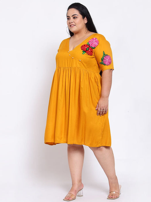 FAZZN Plus Size Yellow Colour Half Sleeves Dress Dresses Haul Chic 