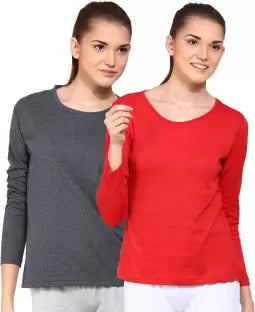 Ap'pulse Solid Women Round Neck Red, Grey T-Shirt (Pack of 2) T SHIRT sandeep anand 