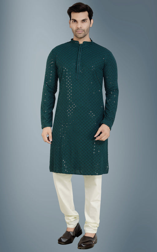 Bottle Green Kurta Pyjama Bottom Style Churidar With Sequeins Embroidery Apparel & Accessories Roopkashish 