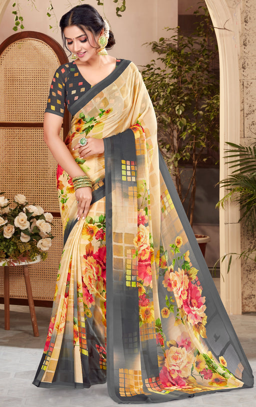 Exclusive Party Wear Digital Multi Colour Georgette Printed Saree With Border And Blouse Material . Apparel & Accessories Roopkashish 