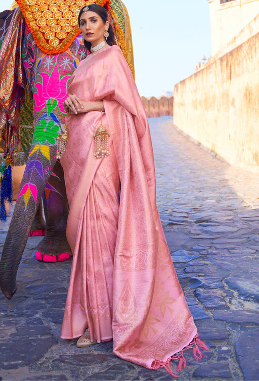 Designer Party Wear Weaving Silk Peach Color Saree With Weaving Zari Border Tassal Pallu And Weaving Peach Color Blouse Material Apparel & Accessories Roopkashish 