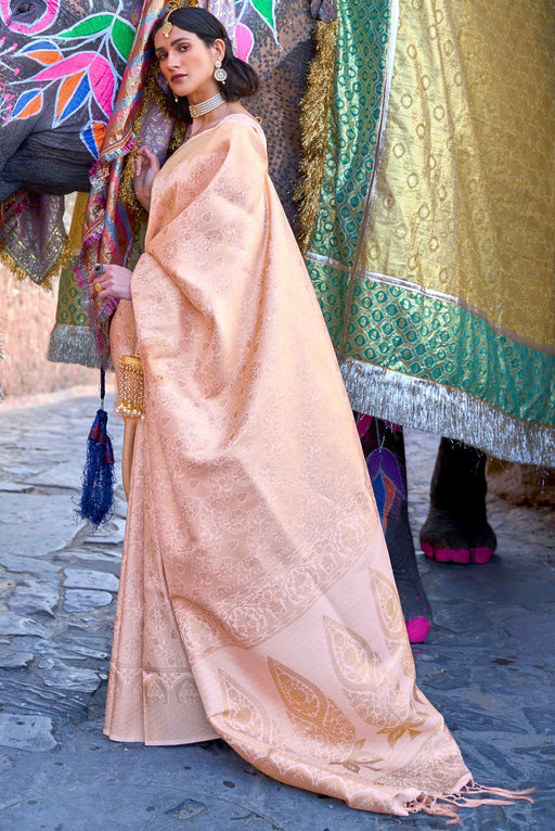 Designer Party Wear Peach Color Weaving Silk Saree With Weaving Zari Border Tassal Pallu And Peach Color Weaving Blouse Material. Apparel & Accessories Roopkashish 