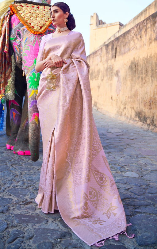 Designer Party Wear Peach Weaving Silk Saree With Weaving Zari Border Tassal Pallu And Peach Weaving Blouse Material. Apparel & Accessories Roopkashish 