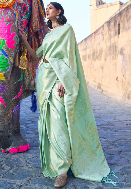Designer Party Wear Sea Green Color Weaving Silk Saree With Weaving Zari Border Tassal Pallu And Sea Green Color Weaving Blouse Material. Apparel & Accessories Roopkashish 