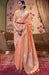 Awesome Designer Party Wear Silver Zari Woven Linen Peach Color Saree And Peach Color Blouse Material. Apparel & Accessories Roopkashish 