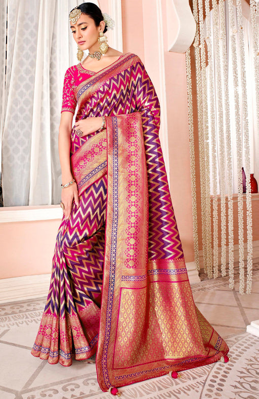 Traditional Designer Party Wear Multicolour Soft Silk Weaving Saree With Embroidery Double Blouse Material magenta colour Apparel & Accessories Roopkashish 