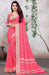 Designer Party Wear Georgette Printed Pink Saree With Zari Border With Pink Blouse Material Roopkashish 