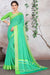 Designer Party Wear Turquoise Georgette Printed Saree With Zari Border And Green Blouse Material Roopkashish 