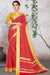 Designer Party Wear Red Georgette Printed Saree With Zari Border And Yellow Blouse Material Apparel & Accessories Roopkashish 