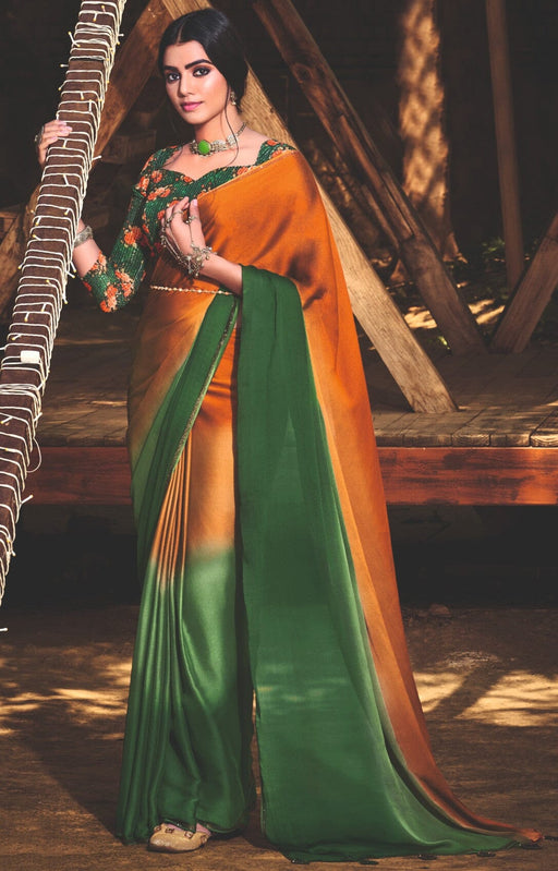 Designer Party Wear Multicolour Chiffon Saree With Stone Work And Sequance Work Green Chiffon Blouse Material Apparel & Accessories Roop Kashish 