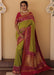 Designer Party Wear Diamond Work Olive Color Patola Silk Saree With Weaving, Zari Work Border Stripe Pallu With Pink Color Weaving Blouse Material Apparel & Accessories Roopkashish 