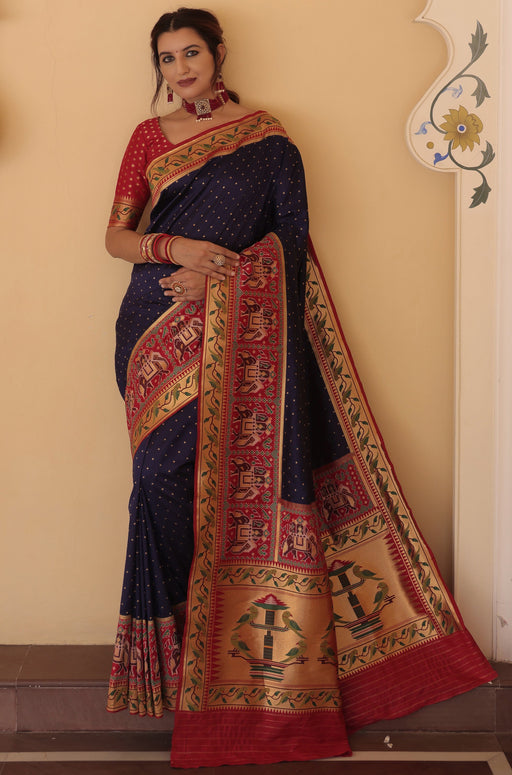 Designer Party Wear Blue Color Diamond Work Patola Silk Saree With Weaving, Zari Work Border Stripe Pallu With Red Color Weaving Blouse Material Apparel & Accessories Roopkashish 