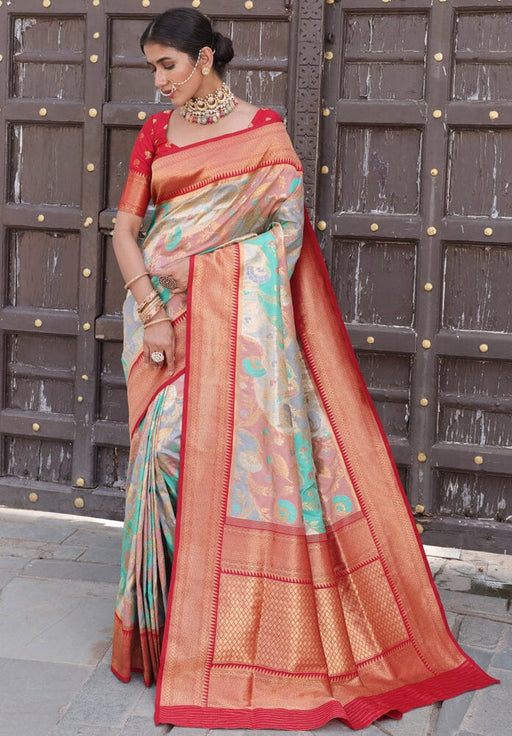 Designer Party Wear Weaving Silk Saree With Red Blouse. Apparel & Accessories Roopkashish 