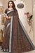 Linen Silver Zari Border Saree In Brown Colour With Digital Print And Blouse Material. Apparel & Accessories Roopkashish 