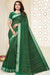 Linen Silver Zari Border Saree In Green Colour With Digital Print And Blouse Material. Apparel & Accessories Roopkashish 