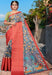 Designer Party Wear Digital Print Grey Khadi Saree With Jacquard Border With Khadi Multicolor Blouse Material. Apparel & Accessories Roopkashish 