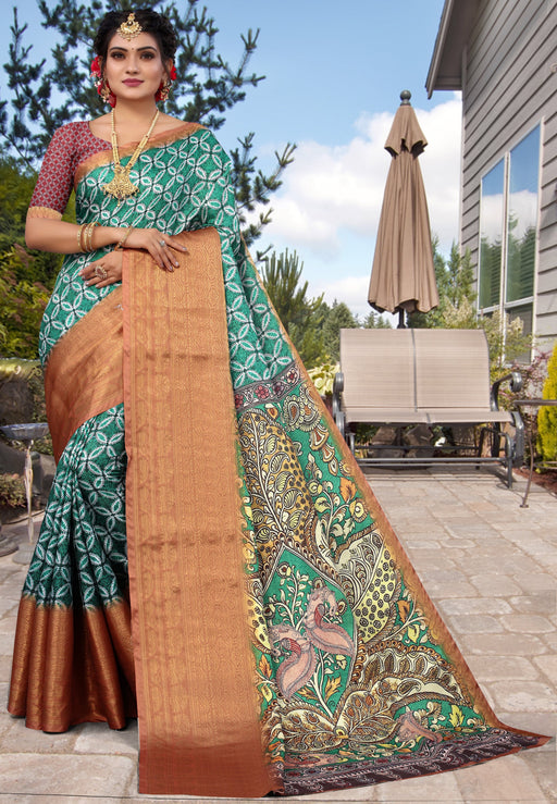 Designer Party Wear Multicolor Digital Print Khadi Saree With Jacquard Border With Khadi Multicolor Blouse Material. Apparel & Accessories Roopkashish 