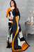 Designer Party Wear Satin Silk Multicolor Saree And Orange Color Cotton Silk Blouse Material. Apparel & Accessories Roopkashish 
