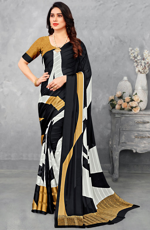 Designer Party Wear Satin Silk Multicolor Saree And Golden Color Cotton Silk Blouse Material. Apparel & Accessories Roopkashish 