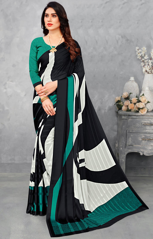 Designer Party Wear Satin Silk Multicolor Saree And Turquoise Color Cotton Silk Blouse Material. Apparel & Accessories Roopkashish 