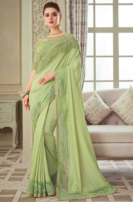 Traditional Designer Party Wear Sea Green Colour Georgette Saree With Sequance Work Border. Apparel & Accessories Roopkashish 