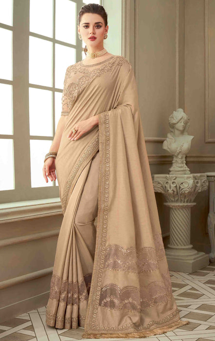 Traditional Designer Party Wear Tan Colour Georgette Saree With Sequance Work Border. Apparel & Accessories Roop Kashish 