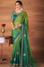 Traditional Designer Party Wear Embroidered Georgette Olive Silk Saree With Teal Net, Dupion Silk Blouse Roopkashish 