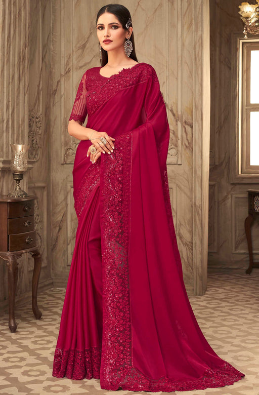 Traditional Designer Party Wear Maroon Colour Georgette Saree With Sequance Work Border. Apparel & Accessories Roopkashish 