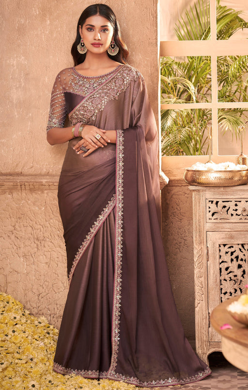 Traditional Designer Party Wear Brown Colour Georgette Saree With Sequance Work Border. Apparel & Accessories Roopkashish 