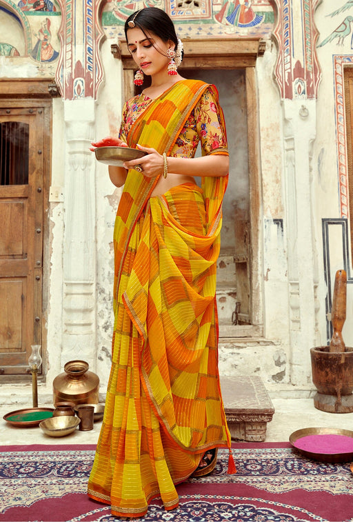 Awesome Party Wear MulticolorColor Sequence Work Georgette Saree With Border And Digital Print MultiColor Blouse Material. Apparel & Accessories Roopkashish 