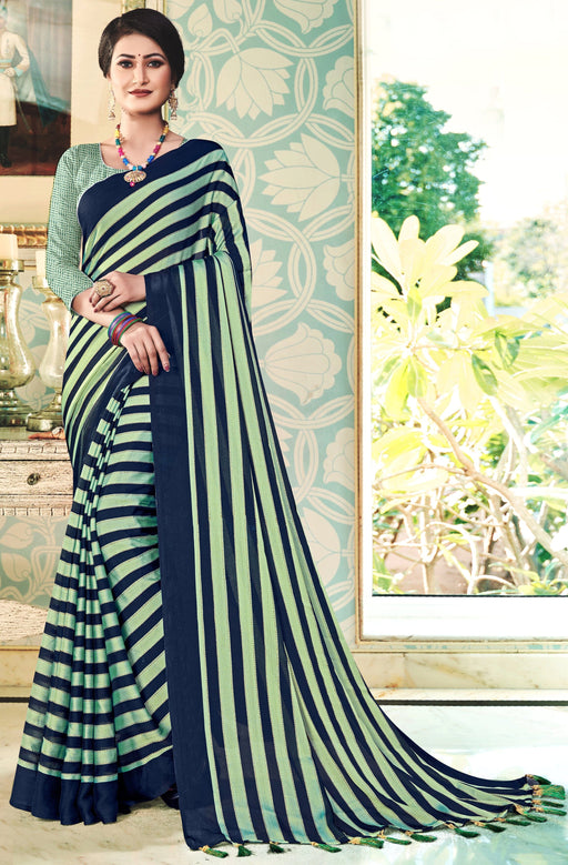 Mosh Chiffon Printed MultiColor Saree With Tassal Pallu And Sea Green Color Dupion Blouse Material. Apparel & Accessories Roopkashish 