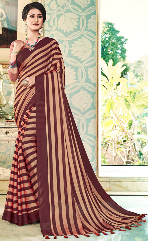 Copy of Mosh Chiffon Printed MultiColor Saree With Tassal Pallu And Peach Color Dupion Blouse Material. Apparel & Accessories Roopkashish 