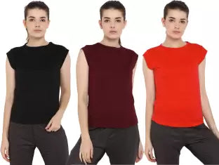 Ap'pulse Solid Women Round Neck Red, Maroon, Black T-Shirt (Pack of 3) T SHIRT sandeep anand 