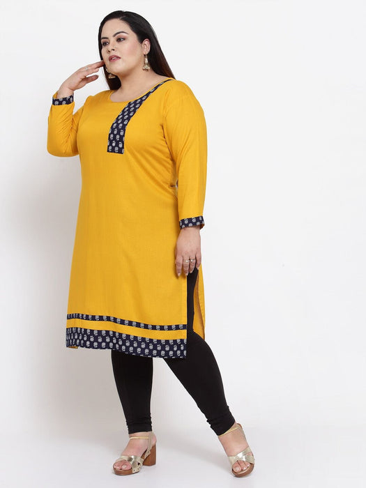 FAZZN Plus Size Rayon Yellow Colour A-Line Kurti Dresses Fazzn 