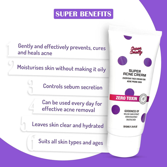 Super Smelly Super Acne Cream (50 gm) | For acne prone skin, active acne treatment face cream Super Smelly 