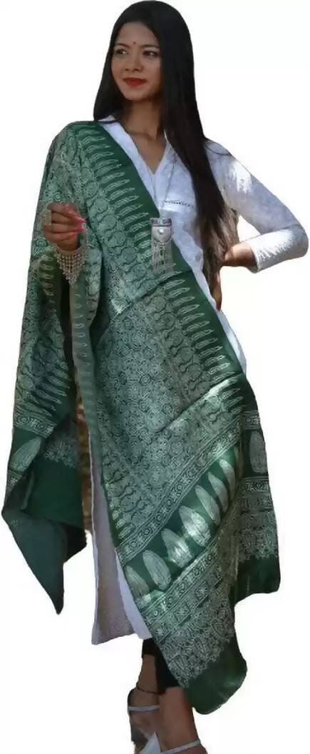 TAVAN Pure Silk Printed Women Dupatta( Dark Green) Prijam Store 