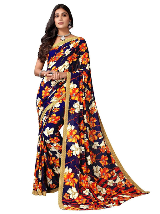 SVB Saree Blue Colour Floral Printed Saree Saree SVB Sarees 