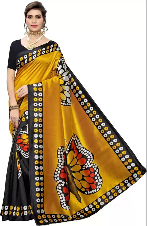 SVB Saree Yellow And Black Colour Art Silk Printed Saree Saree SVB Sarees 