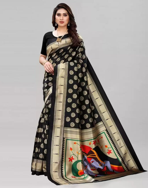 SVB Saree Black Colour Art Silk Printed Saree Saree SVB Sarees 