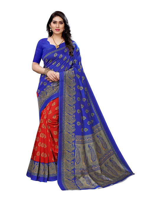 SVB Saree Red And Blue Colour Art Silk Printed Saree Saree SVB Sarees 