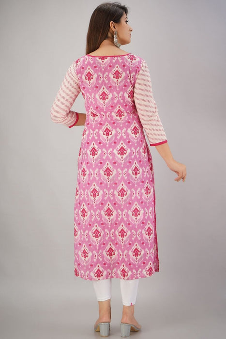 SVARCHI Women's Cotton Cambric Geometric Printed Straight Kurta (Pink) Women Kurtis VEDIKAS 