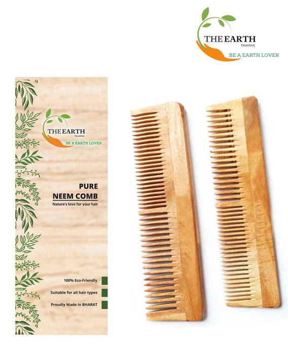 The Earth Trading Pure Kacchi Neem Wood Comb Pack Combo -01 (Pack of 2) Comb The Earth Trading 